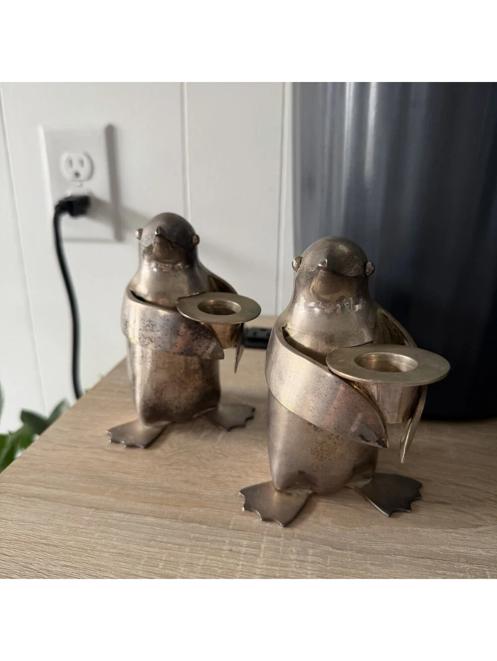 Two Penguin Silver Plated Candle Holder Restoration Hardware Candle Holder